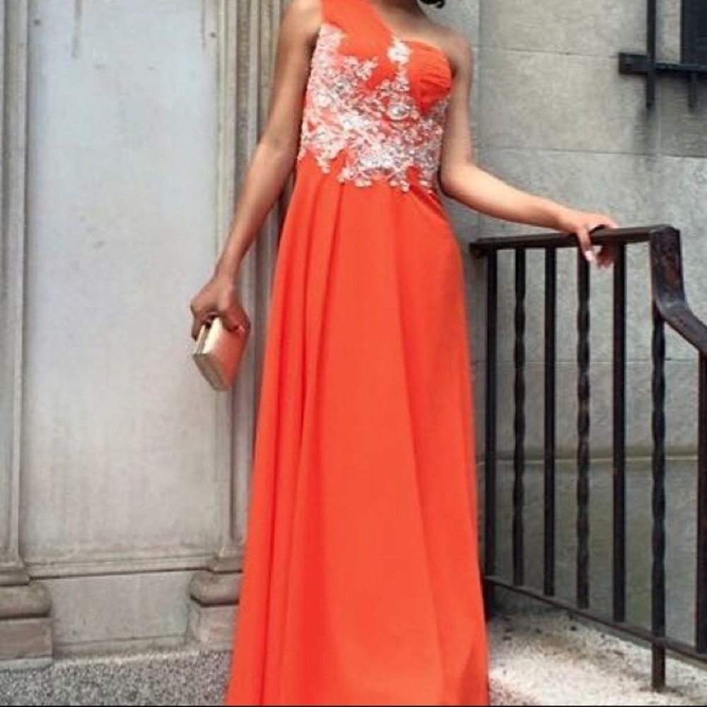 Orange One shoulder Prom dress